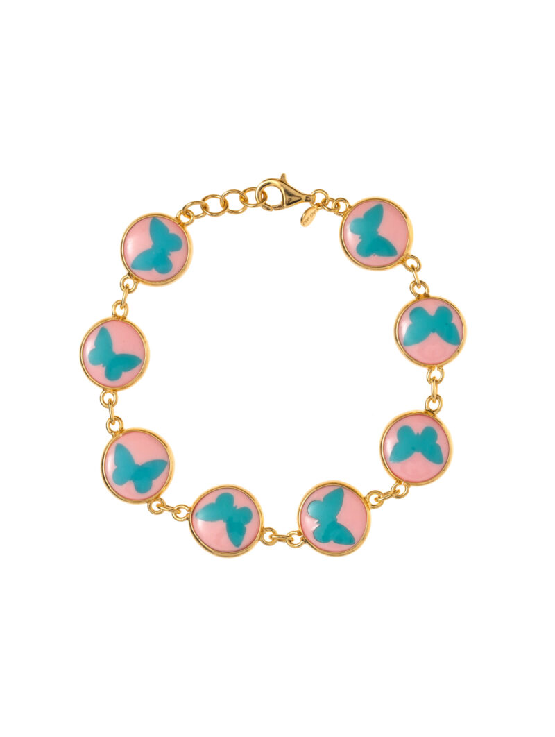 Pulseira Butterfly Max - Borboletas Azuis Fundo Rosa